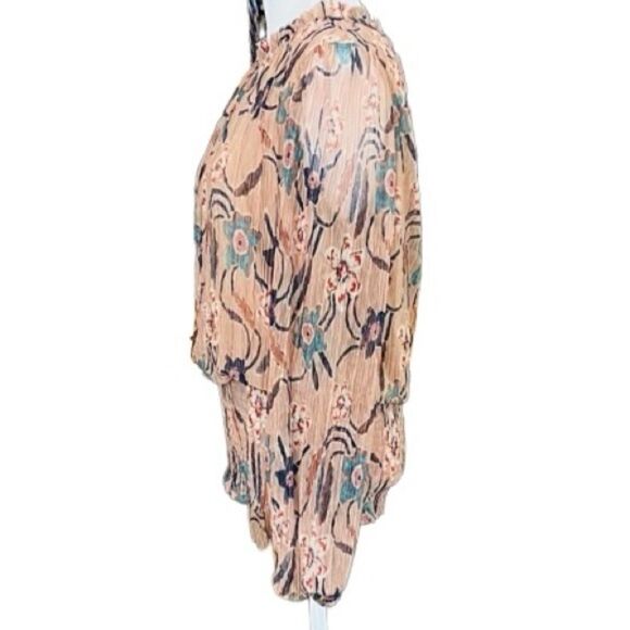 JOIE Gold Shimmer Pleated Floral Print Long Sleeve top size L - Picture 4 of 7